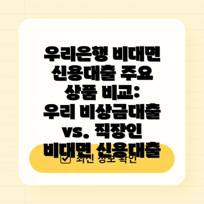 우리은행 비대면 신용대출 주요 조건 및 금리 비교표