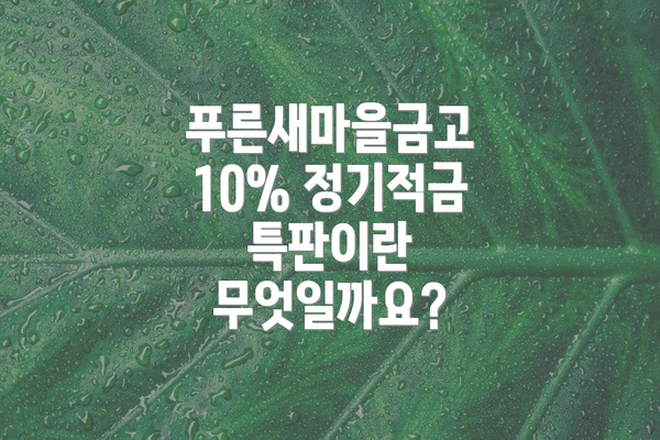 푸른새마을금고 10% 정기적금 특판이란 무엇일까요?